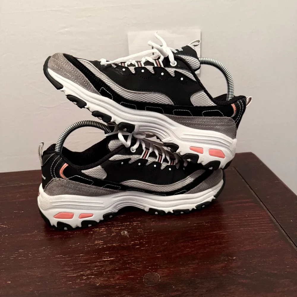 Y2K Skechers DLites Sneakers Chunky Retro Walking Shoes Black Grey Womens 9